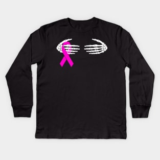 Breast Cancer Skeleton Hand Scary Halloween Kids Long Sleeve T-Shirt